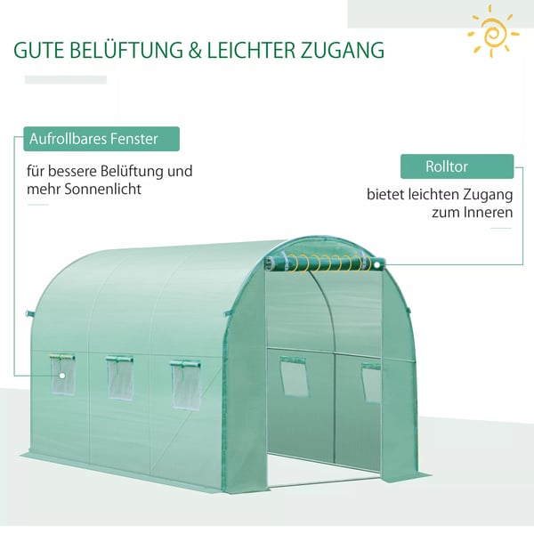 Outsunny Drivhusfolie Grøn til Haven 3x2x2m PE-plast med 12 vinduer