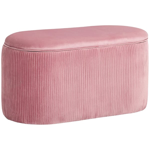 HOMCOM Sidobänk Rosa Sammetsbänk med Förvaring, Elegant Fransk Stil, 81x40x41cm