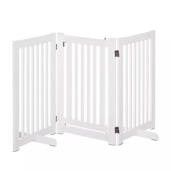 PawHut Hundegitter i træ, fritstående sikkerhedsgitter til hunde, justerbart, foldbart, hvid, 155x1,5x76 cm