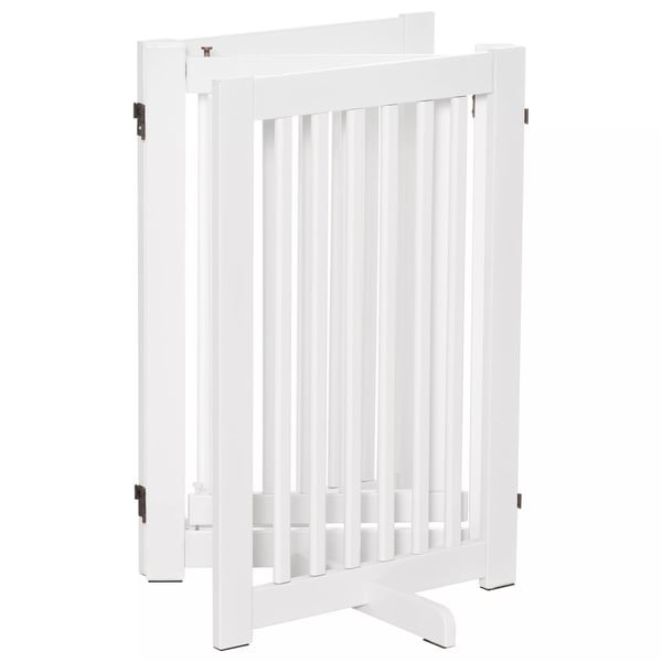 PawHut Hundegitter i træ, fritstående sikkerhedsgitter til hunde, justerbart, foldbart, hvid, 155x1,5x76 cm