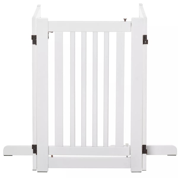 PawHut Hundegitter i træ, fritstående sikkerhedsgitter til hunde, justerbart, foldbart, hvid, 155x1,5x76 cm