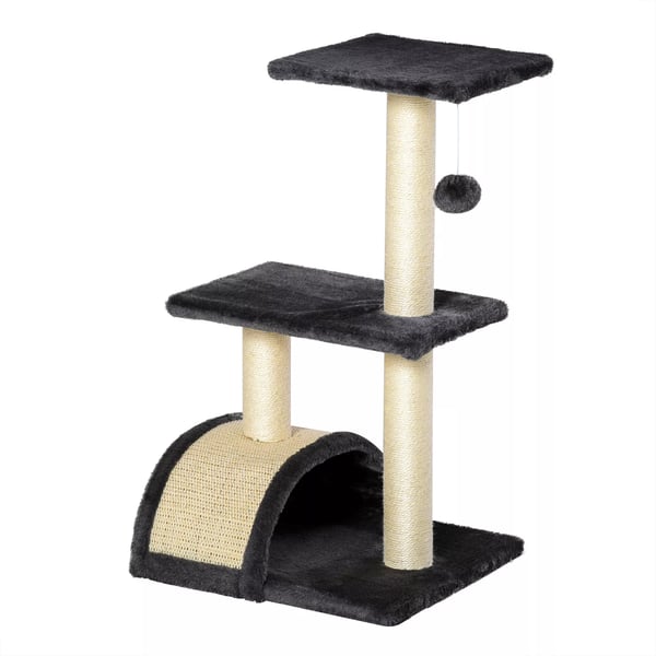 PawHut Kradsetræ til Katte, Mørkegrå, MDF, Sisal, Plys, 40x35x72cm