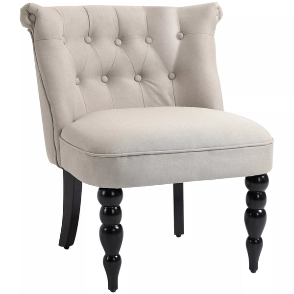 HOMCOM Relaxlænestol Vintage Lænestol Relaxstol Polstret stol Spisestuestol Hørbetræk Træstel Beige+Sort 67 x 67 x 78 cm