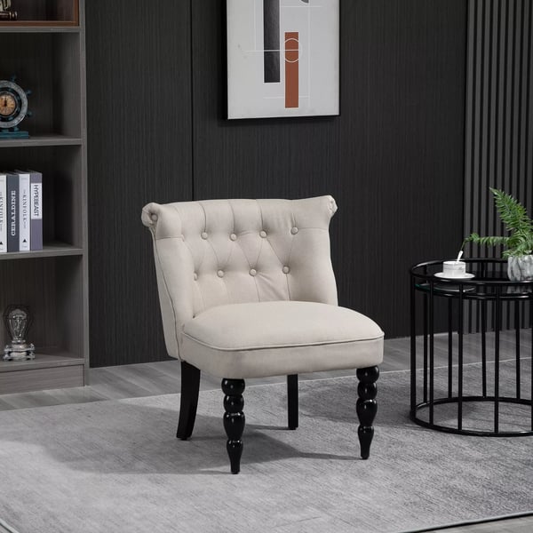 HOMCOM Vintage-lepotuoli, rentoutumistuoli, verhoiltu tuoli, ruokapöydäntuoli, pellavapäällinen, puurunko, beige+musta, 67 x 67 x 78 cm
