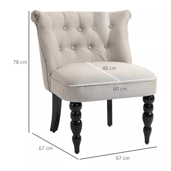 HOMCOM Vintage-lepotuoli, rentoutumistuoli, verhoiltu tuoli, ruokapöydäntuoli, pellavapäällinen, puurunko, beige+musta, 67 x 67 x 78 cm