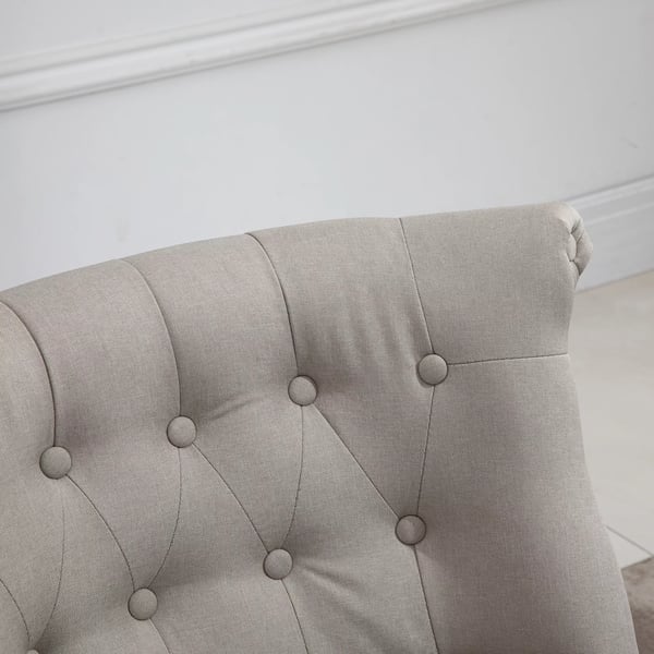 HOMCOM Vintage-lepotuoli, rentoutumistuoli, verhoiltu tuoli, ruokapöydäntuoli, pellavapäällinen, puurunko, beige+musta, 67 x 67 x 78 cm