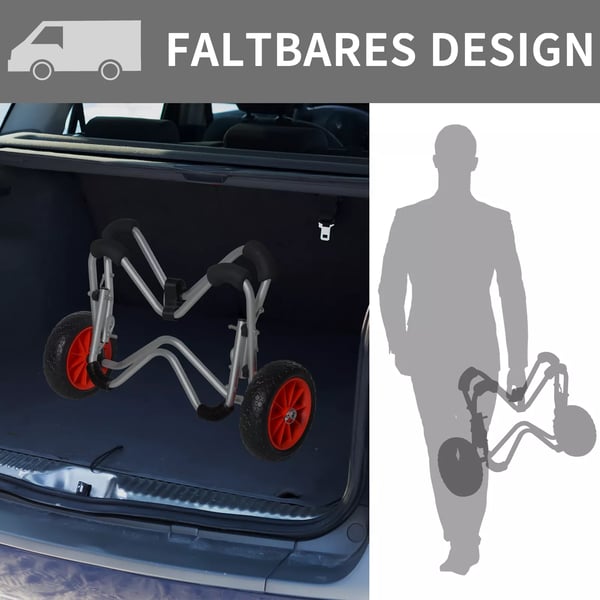 HOMCOM kajakvogn, alu-bådvogn, foldbar, transportvogn med PU-hjul, sølv, op til 75 kg, 75x43x46 cm