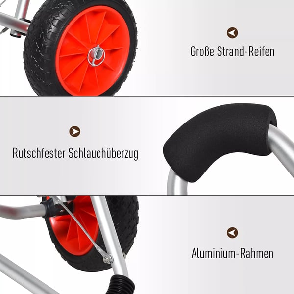 HOMCOM kajakvogn, alu-bådvogn, foldbar, transportvogn med PU-hjul, sølv, op til 75 kg, 75x43x46 cm