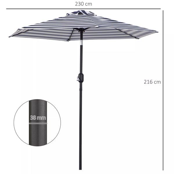 Outsunny havesolsejl terrassesolsejl med stålramme, blå striber, Ø230x216 cm, til udendørs brug