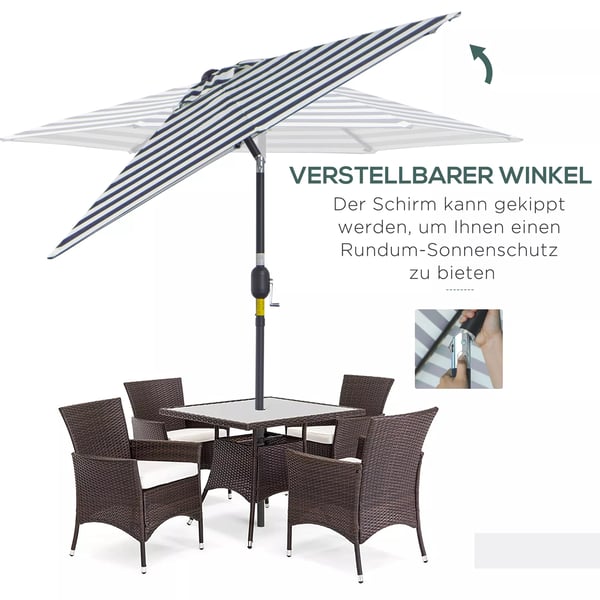 Outsunny havesolsejl terrassesolsejl med stålramme, blå striber, Ø230x216 cm, til udendørs brug