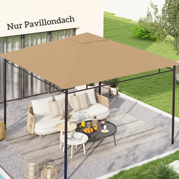 Outsunny pavillontag, erstatningstag til pavillon, pavillonovertræk, solbeskyttelse polyester, beige, 2,98 x 2,95 m