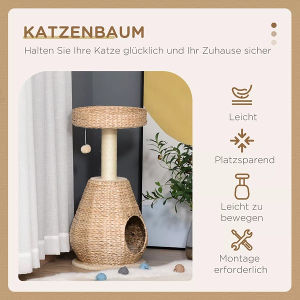 PawHut Katte Kradsetræ - Sisal, Plys, Gul, 82,5 cm H