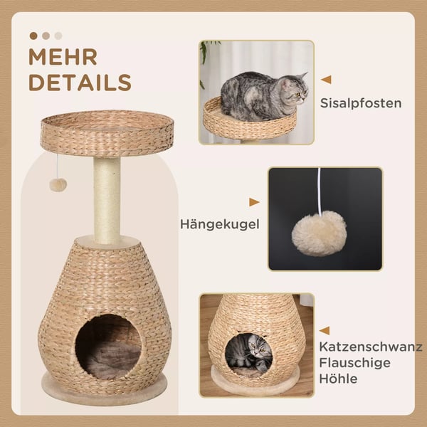 PawHut Katte Kradsetræ - Sisal, Plys, Gul, 82,5 cm H