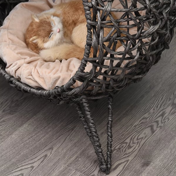 PawHut Kattehule i PE-Rattan & Metal - Slvgr Pude & Hvede Fdder, 52x58cm