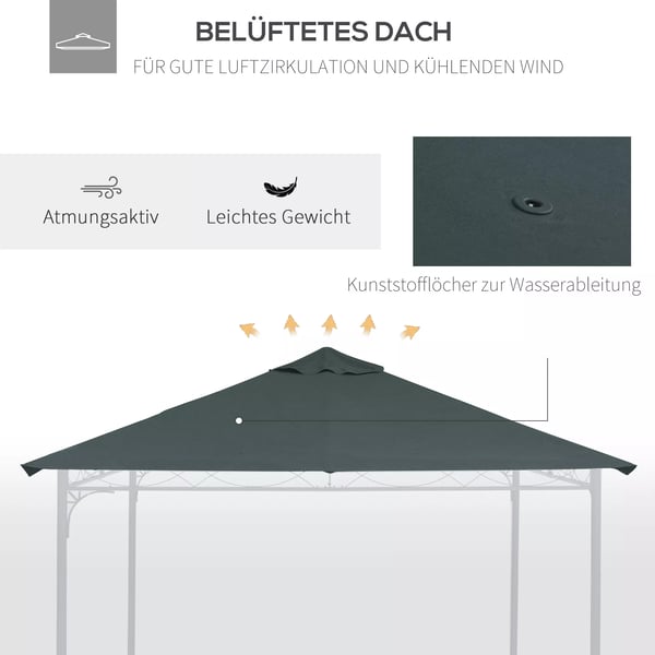 Outsunny paviljongin katto 3x3m, vaihtokatto paviljonkiin, paviljongin suojus, aurinkosuoja, polyesteri, tummanharmaa