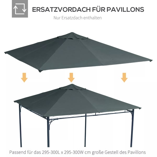 Outsunny paviljongin katto 3x3m, vaihtokatto paviljonkiin, paviljongin suojus, aurinkosuoja, polyesteri, tummanharmaa