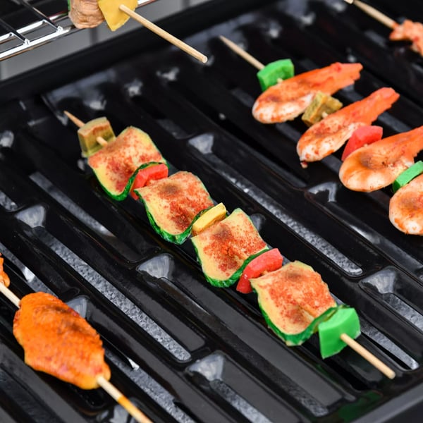 Outsunny Gasgrill BBQ med 6 brændere, sidebrænder, skab, metal, sort