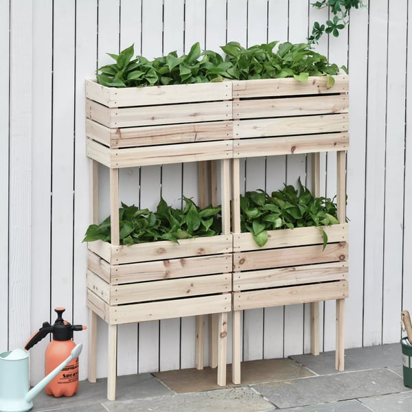 Outsunny 4-delt højbed plantekasse plantekrukke i træ 4 kombinationsmuligheder til haven og altanen 50 x 30 x 60 cm natur