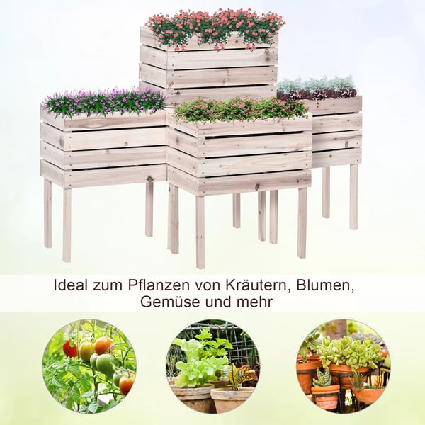 Outsunny 4-delt højbed plantekasse plantekrukke i træ 4 kombinationsmuligheder til haven og altanen 50 x 30 x 60 cm natur