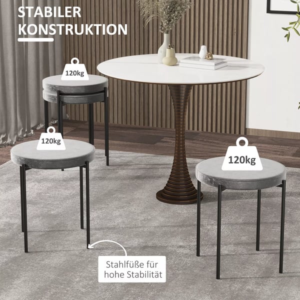 HOMCOM 4-pack sammetspallar, vadderade sitsar, stålben, grå