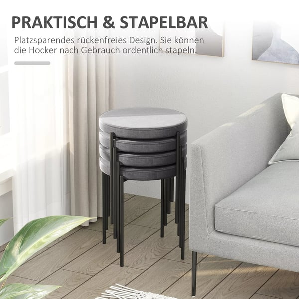 HOMCOM 4-pack sammetspallar, vadderade sitsar, stålben, grå
