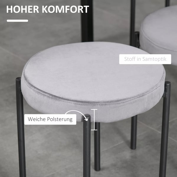 HOMCOM 4-pack sammetspallar, vadderade sitsar, stålben, grå