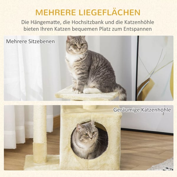 PawHut kradsetræ til katte i beige med sisal og plys, 50x30x80 cm