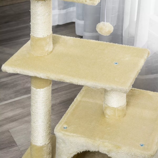 PawHut kradsetræ til katte i beige med sisal og plys, 50x30x80 cm
