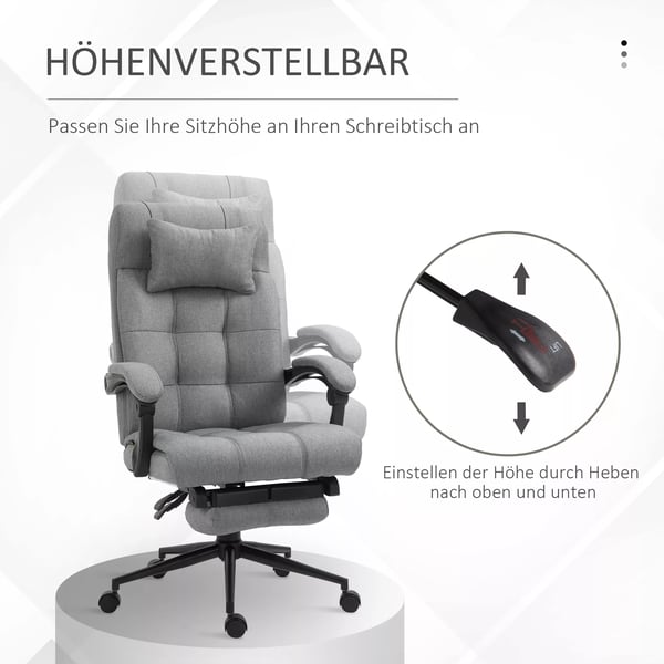Vinsetto Kontorstol Lysegrå Polyester Ergonomisk med Nakkestøtte og Fodstøtte
