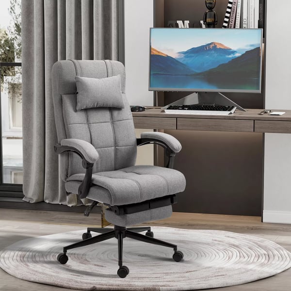 Vinsetto Kontorstol Lysegrå Polyester Ergonomisk med Nakkestøtte og Fodstøtte