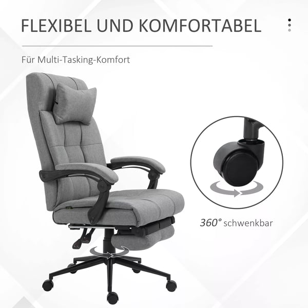 Vinsetto Kontorstol Lysegrå Polyester Ergonomisk med Nakkestøtte og Fodstøtte