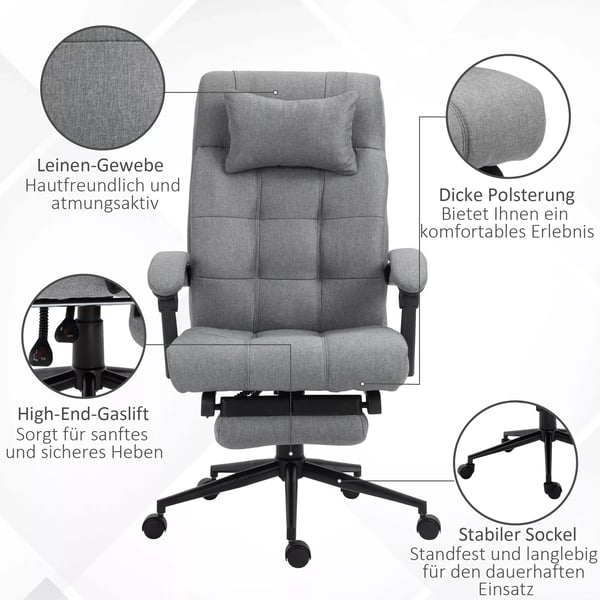 Vinsetto Kontorstol Lysegrå Polyester Ergonomisk med Nakkestøtte og Fodstøtte