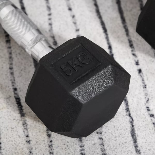 HOMCOM 2 x 5 kg Seks Lige Hantler, Set med 2, Stpbejern med Gummi Overtrek, Sort