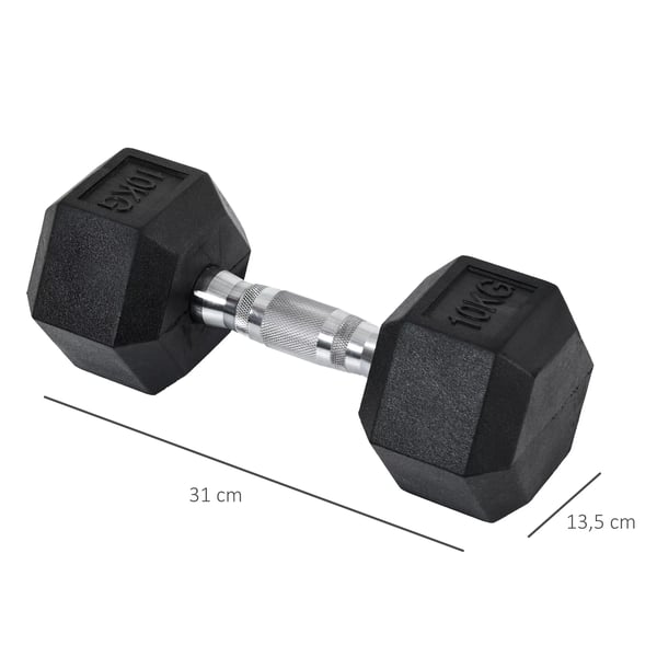 HOMCOM Hexagon-käsipainot, 2 kpl, 2x10 kg, valurauta, kumipinnoite, musta