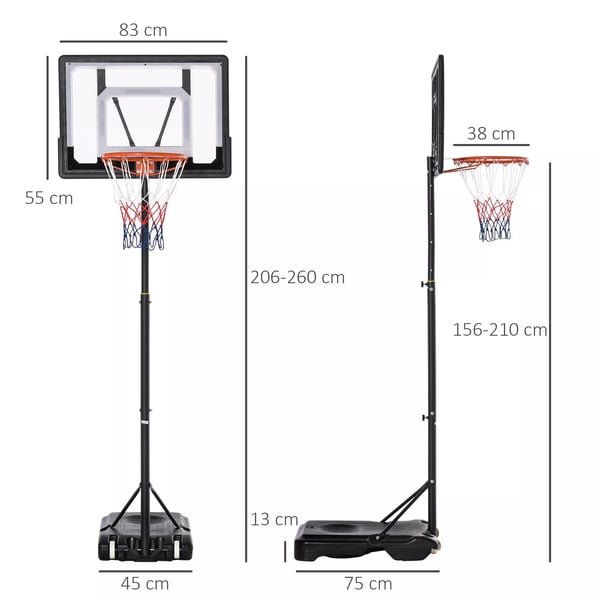 HOMOCM Justerbar Basketkorg för Utomhusbruk med Hjul för Barn - Svart, Stål/PVC/HDPE