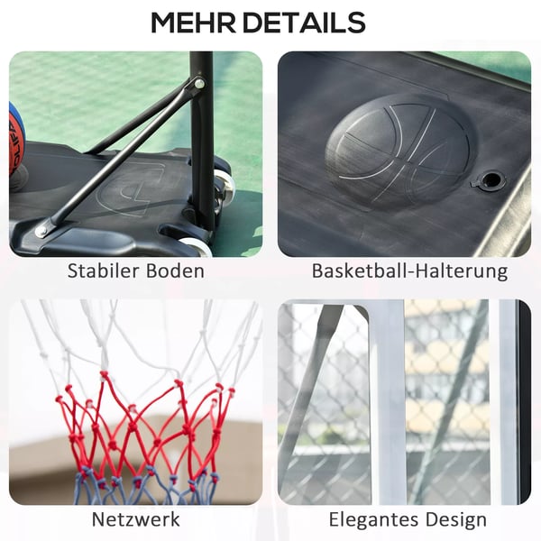 HOMOCM Justerbar Basketkorg för Utomhusbruk med Hjul för Barn - Svart, Stål/PVC/HDPE