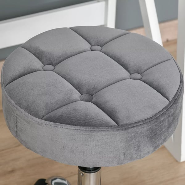 HOMCOM salonstol med hjul, højdejusterbar rulleskammel, drejelig, fløjlsagtig overflade, krombase, grå, 35x35x49-61 cm