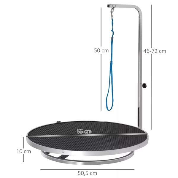 PawHut trimbord, plejebord, drejeligt, tørrebord med justerbar arm, skridsikker bordplade, låsesystem, aluminiumslegering, rustfrit stål
