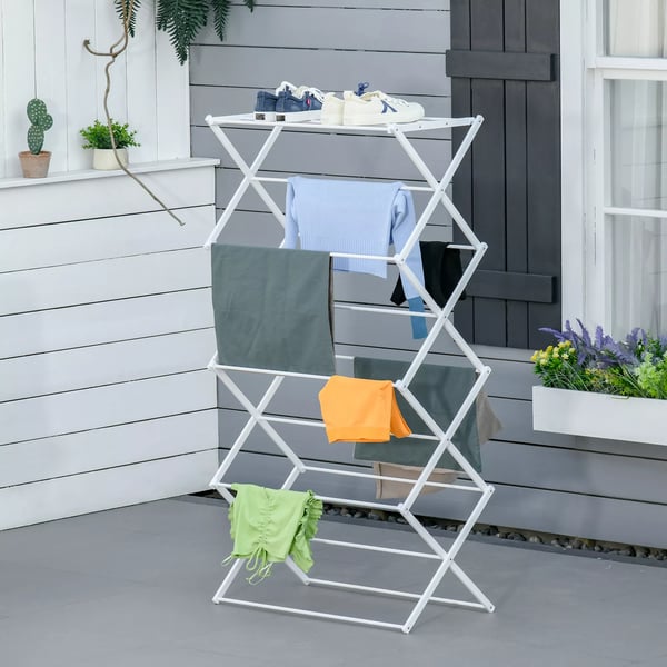 HOMCOM Tørrestativ Sammenklappeligt Tårn 8 Trin Hvidt Metal 74x35x144cm
