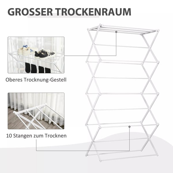 HOMCOM Tørrestativ Sammenklappeligt Tårn 8 Trin Hvidt Metal 74x35x144cm