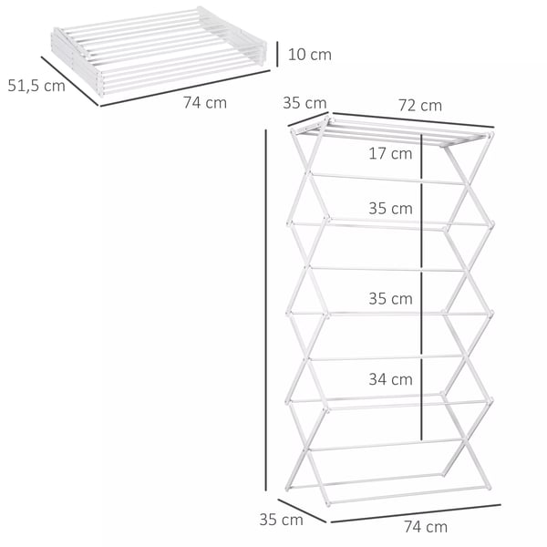 HOMCOM Tørrestativ Sammenklappeligt Tårn 8 Trin Hvidt Metal 74x35x144cm