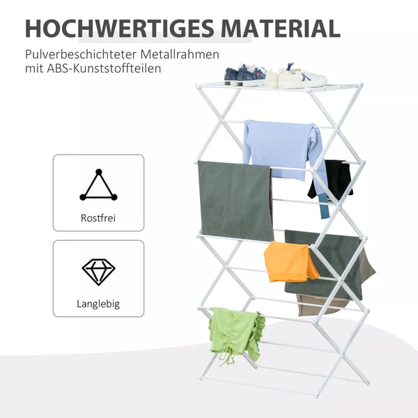 HOMCOM Tørrestativ Sammenklappeligt Tårn 8 Trin Hvidt Metal 74x35x144cm