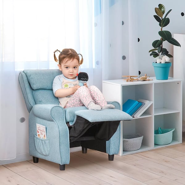 HOMCOM Lasten Sohva Lepotuolilla, Jalkatuella, Sininen, 3-5v, 58x53x70cm