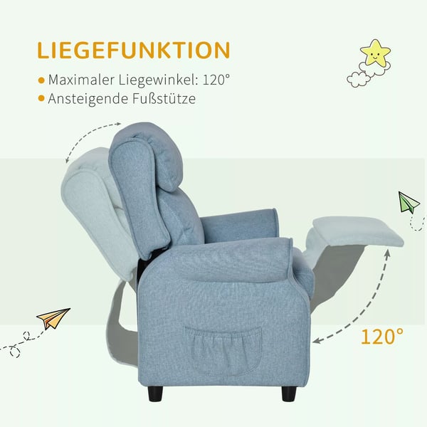 HOMCOM Lasten Sohva Lepotuolilla, Jalkatuella, Sininen, 3-5v, 58x53x70cm
