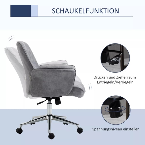 Vinsetto Toimistotuoli Hellgrau Polyester Ergonominen Keinutoiminnolla Säädettävä Pyörillä 120kg