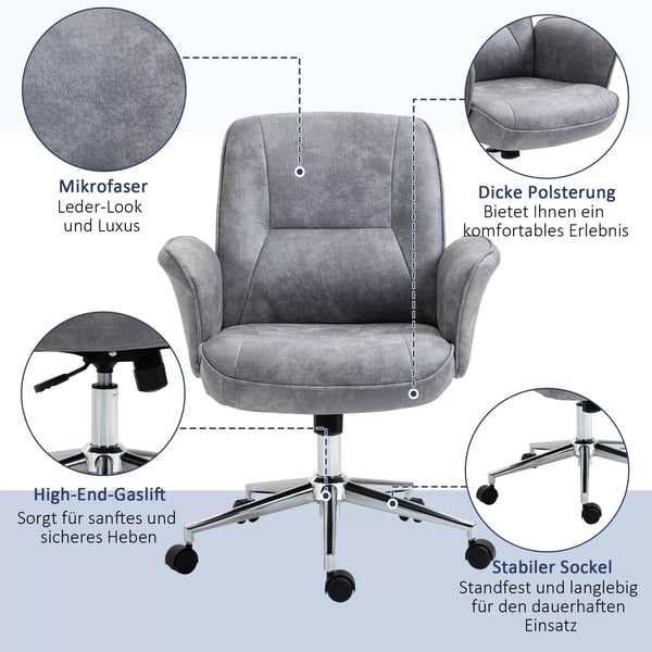 Vinsetto Toimistotuoli Hellgrau Polyester Ergonominen Keinutoiminnolla Säädettävä Pyörillä 120kg