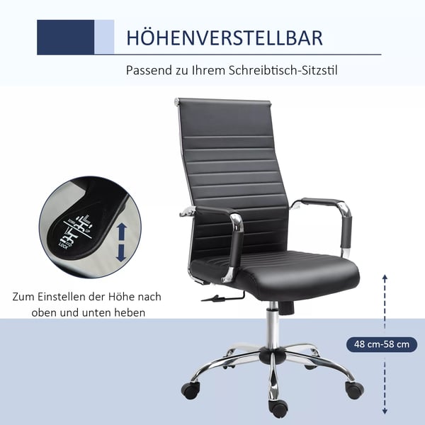 Kontorstol Ergonomisk Skrivebordsstol med Vip Funktion Direktørstol Højdejusterbar Polstret Kunstlæder Skum Sort