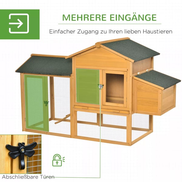 PawHut Kyllingehus med løbegård og redekasse - Robust fyrretræsdesign (168x75x103 cm) - Ideelt hjem til dine høns