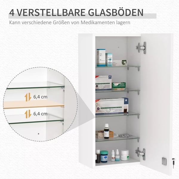 Kleankin Medicinskab væghængt skab aflåseligt justerbart førstehjælpskors