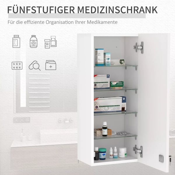 Kleankin Medicinskab væghængt skab aflåseligt justerbart førstehjælpskors